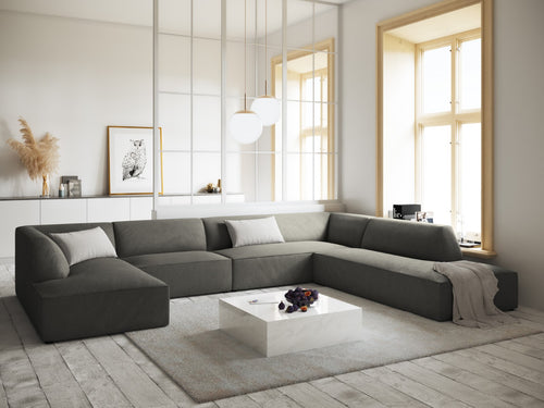 Micadoni Panoramische hoekbank rechts Ruby 7-zits, ribfluwelen, lichtgrijs - 273x366x69cm