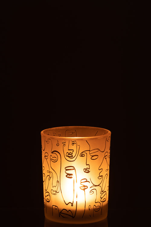 J-Line windlicht Happy Faces - glas - beige - medium