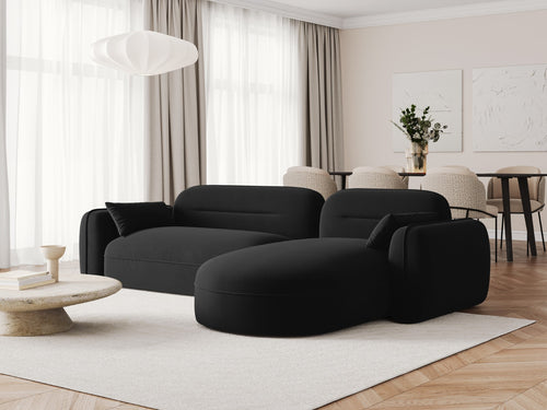 Cosmopolitan Design Modulaire hoekbank rechts Sydney 4-zits, flueel, zwart - 165x275x70cm