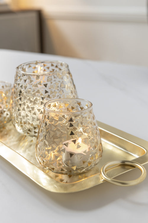 J-Line windlicht Driehoek - glas - transparant/goud - large