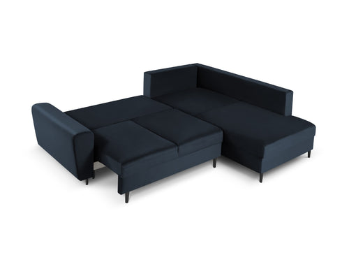 Cosmopolitan Design Converteerbare hoekbank rechts met opbergdoos Kyoto 5-zits, flueel, donkerblauw - 194x243x88cm