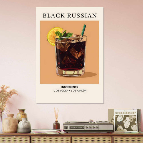 Artfulprints Poster met Lijst Black Russian cocktail - Ingrediënten   - 30x40 cm - Bruin