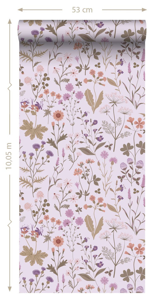 ESTAhome behang veldbloemen lila paars - 53 cm x 10.05 m - 139756