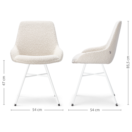 Nolon Noa-Isa Eetkamerstoel Bouclé Beige - Stof - Wit Onderstel - vtwonen shop