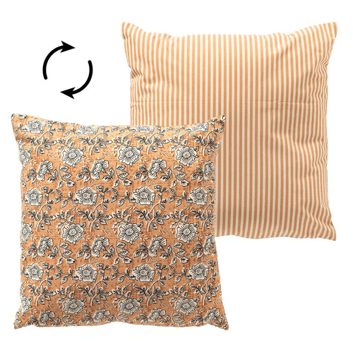 JULITA - sierkussen 45x45 cm - bloemenmotief - 100% katoen - Dusty Coral - roze