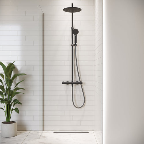 Badplaats Douchewand Florida 30 x 200 cm – Zwart – Inloopdouche 8 mm Veiligheidsglas