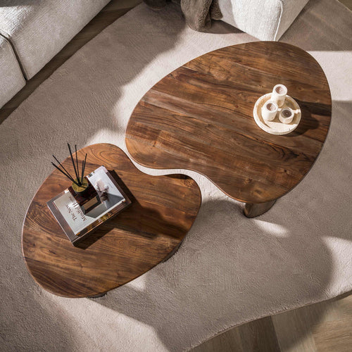 Giga Meubel Salontafel Central - Bruin Hout - Set Van 2 - 99x76x42cm