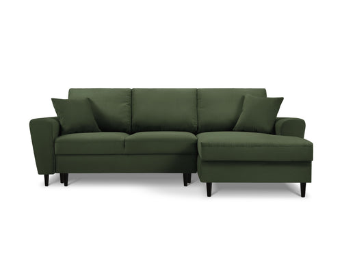 Cosmopolitan Design Converteerbare hoekbank rechts met opbergdoos Kyoto 4-zits, ribfluwelen, flessengroen - 145x241x88cm