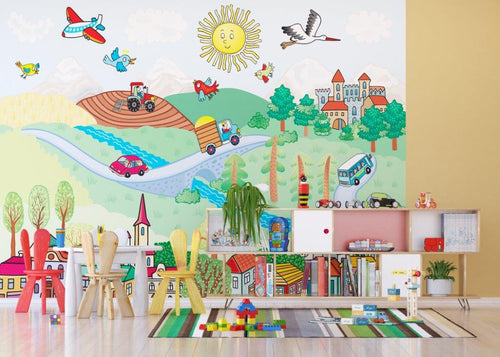 Sanders & Sanders fotobehang stadsgezicht blauw, groen en rood - 375 x 270 cm - 600605