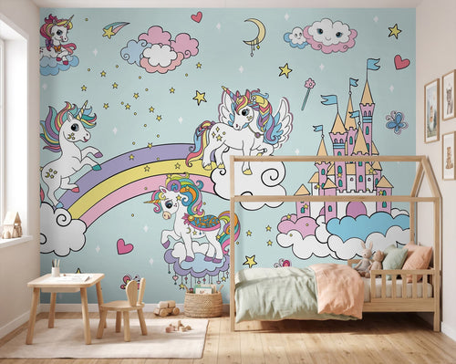 Sanders & Sanders fotobehang unicorns lichtblauw - 375 x 270 cm - 601465