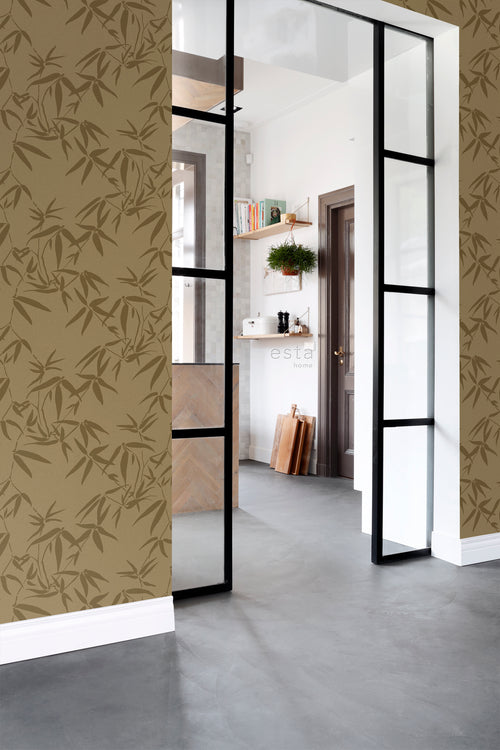 ESTAhome behang bamboe bladeren okergeel - 50 x 900 cm - 139298