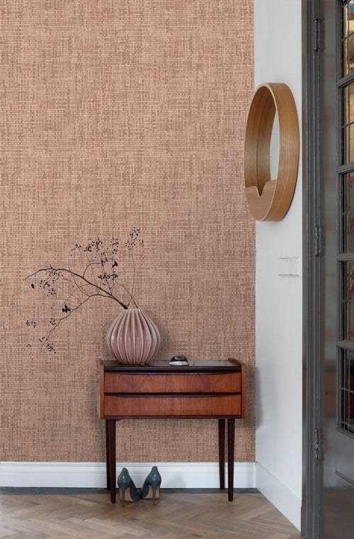 Origin Wallcoverings behang geweven linnenstructuur terracotta roze - 50 x 900 cm - 348054