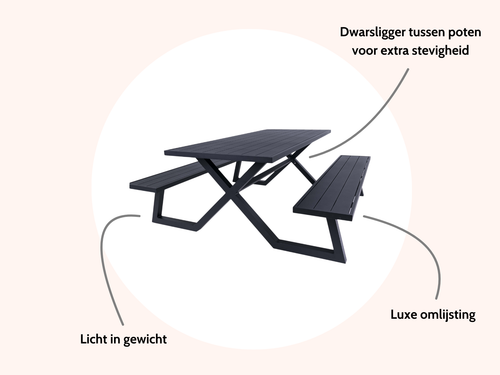 MaximaVida luxe aluminium picknicktafel Dex 200 cm zwart met exclusieve omlijsting - vtwonen shop