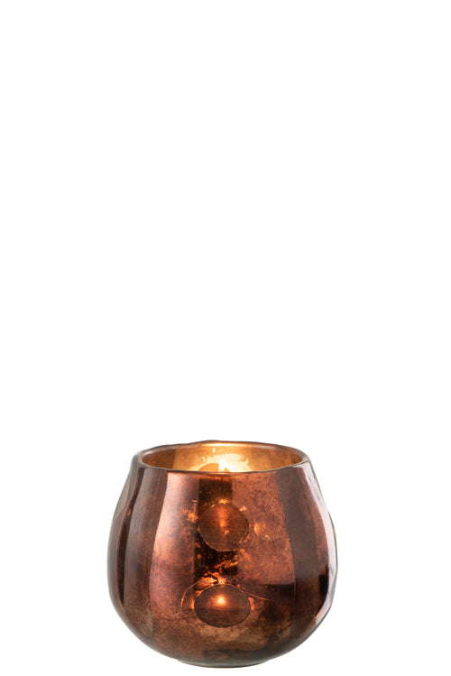 J-Line theelichthouder Coconut - glas - bruin - 2 stuks