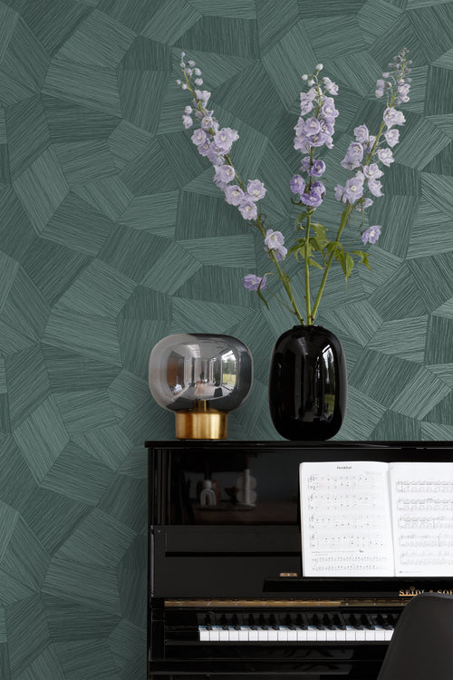 Origin Wallcoverings eco-texture vliesbehang grafisch 3D motief petrolgroen - 0.53 x 10.05 m - 347823 - vtwonen shop