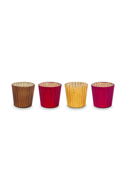 Pip Studio Waxinelichthouders Set 4 - Glas - Rood - 7x7cm - vtwonen shop
