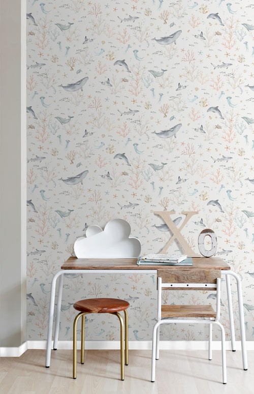 ESTAhome behang onderwaterwereld beige en vergrijsd blauw - 50 x 900 cm - 131261
