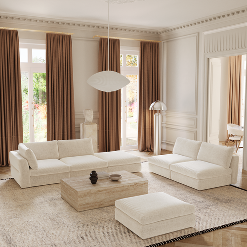 Sia Home - Modulaire poef NEST - Zacht aanvoelende geweven stof - Beige - 101cm