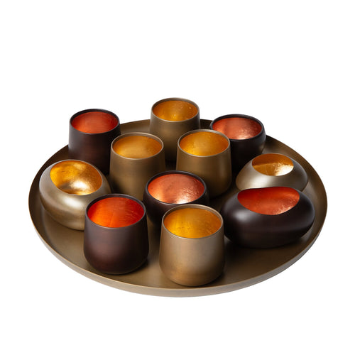 Atmooz schaal Marlot met theelichthouders - antiek messing - Ø 40 x H 8 cm