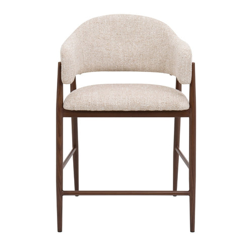 DÉJA Living Barstoel Dénia - Beige/Walnoot Stof - Zithoogte 65cm - Set van 2 - vtwonen shop