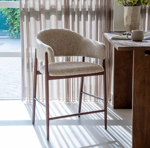 DÉJA Living Barstoel Dénia - Taupe/Walnoot - Zithoogte 65cm - Set van 2
