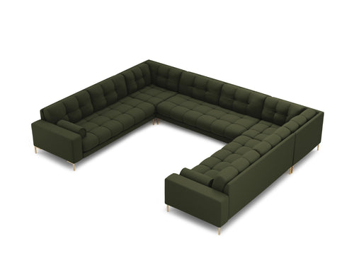 Cosmopolitan Design Panoramische bank Bali 9-zits, structurele stof, groente - 256x327x75cm