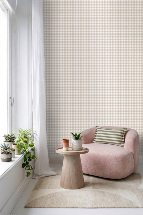 ESTAhome behang geblokt motief beige - 50 x 900 cm - 131299