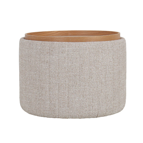DÉJA Living Salontafel Angela Beige/Naturel – Rond – Met Opbergruimte – Essenfineer – 55x55x42 cm