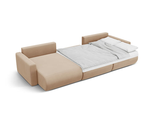 Cosmopolitan Design Converteerbare panoramische bank met opbergdoos Belfast 4-zits, flueel amandelbeige - 149x340x84cm