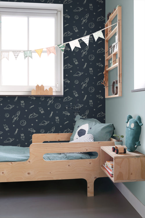 ESTAhome behang planeten in de ruimte donkerblauw - 50 x 900 cm - 139423