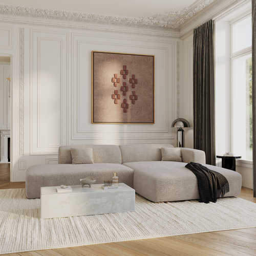 Sia Home - Rechte hoekbanken MYRA - Fluweel met patroon - Beige - 300cm