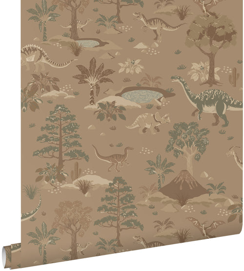 ESTAhome behang dinosaurussen bruin en groen - 50 x 900 cm - 131660 - vtwonen shop
