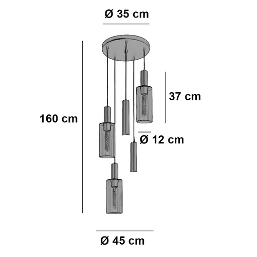 Highlight hanglamp Perugia - 5 lichts - 45  x 160   cm - zwart brons - vtwonen shop