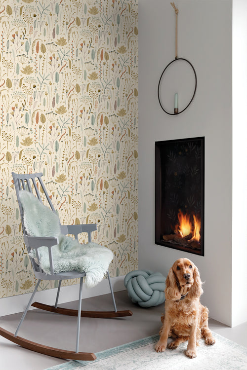 ESTAhome behang veldbloemen vergrijsd olijfgroen - 50 x 900 cm - 131163 - vtwonen shop