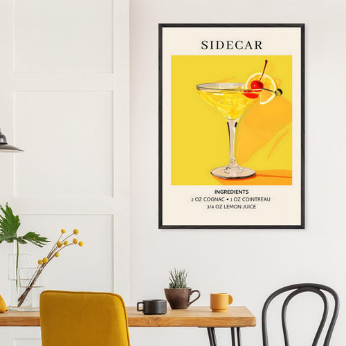 Artfulprints Poster met Lijst Sidecar cocktail II - Ingrediënten   - A4 21x29.7 cm - Geel