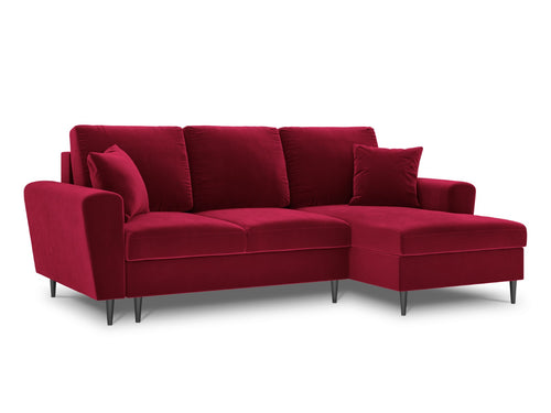 Cosmopolitan Design Converteerbare hoekbank rechts met opbergdoos Kyoto 4-zits, flueel, rood - 145x241x88cm