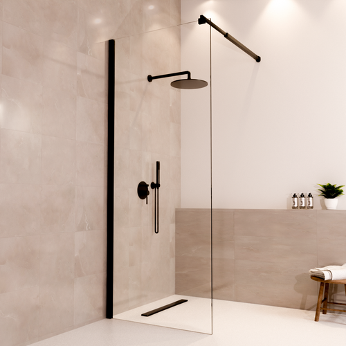 LOMAZOO douchewand Lima - inloopdouche - anti kalk nano coating - helder glas - 8 mm - zwart - 80 x 200 cm
