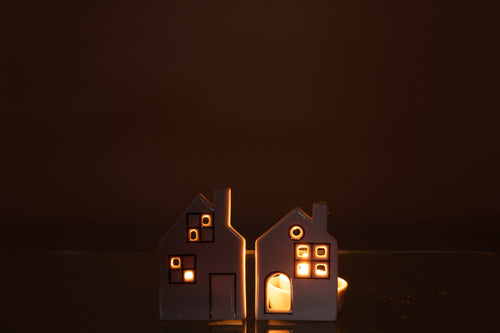 J-Line theelichthouder Huis - keramiek - wit - 2 stuks - vtwonen shop