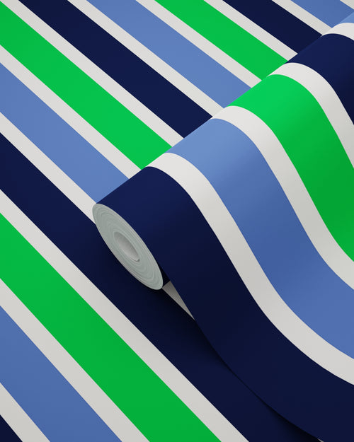 ESTAhome behang strepen marine blauw en groen - 53 cm x 10.05 m - 115819