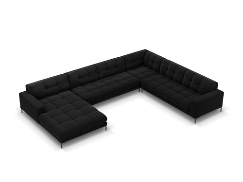 Cosmopolitan Design Panoramische hoekbank rechts Bali 7-zits, flueel, zwart - 256x327x75cm