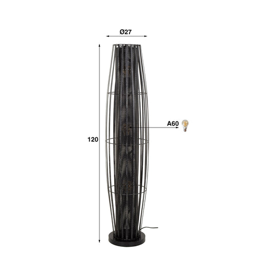 Giga Meubel Vloerlamp Cylinder Mesh - Zwart Metaal - 3-Lichts - 27x27x120cm - vtwonen shop