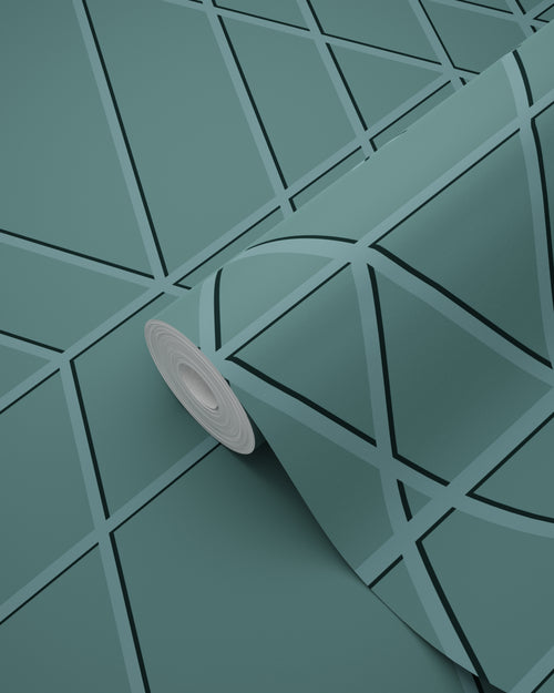 ESTAhome behang grafisch 3D motief vergrijsd petrolgroen - 50 x 900 cm - 139603 - vtwonen shop