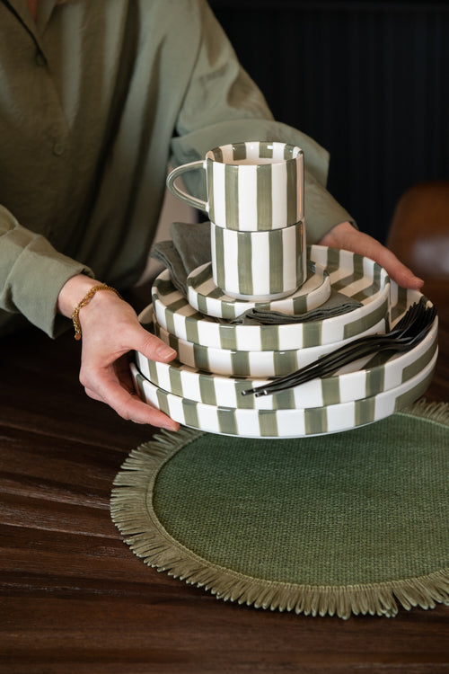 J-Line placemat Rond - papier - groen/ecru - set van 3