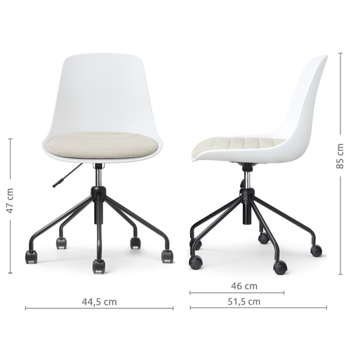 Nolon Nout-Liv Bureaustoel Wit met Naturelbeige Zitkussen Zwart Onderstel
