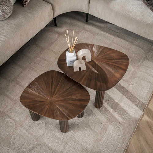 Giga Meubel Salontafel Maya - Donkerbruin Hout - Set van 2 - 76x61x38cm