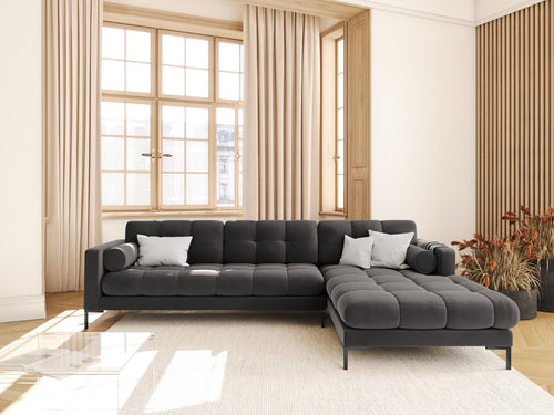 Cosmopolitan Design rechter hoekbank Bali 5-zits, flueel, donkergrijs - 185x293x75cm