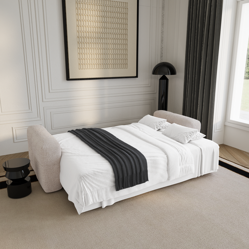 Premium Interiors - Slaapbank met opbergruimte VIBE - zacht aanvoelende geweven stof crème 247cm
