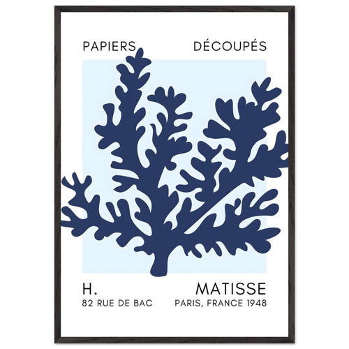 Artfulprints Poster met Lijst Matisse – Aqua bloom navy blue I   - 70x100 cm - Blauw