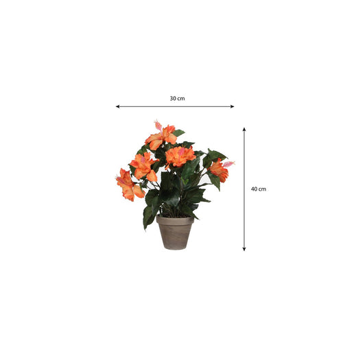 Mica Decorations Hibiscus Kunstplant in Bloempot Stan - H40 x Ø30 cm - Oranje