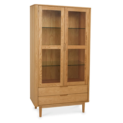 Furnhouse vitrinekast Nyborg - Natuurlijk eikenhout - MDF, Eikenfineer, Glas - 45x100x190